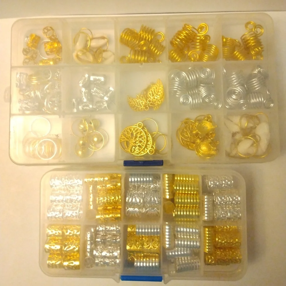 3 Boxes Hair Jewelry Accessories Charms for Braids Dreadlocks, Gold Silver Shell